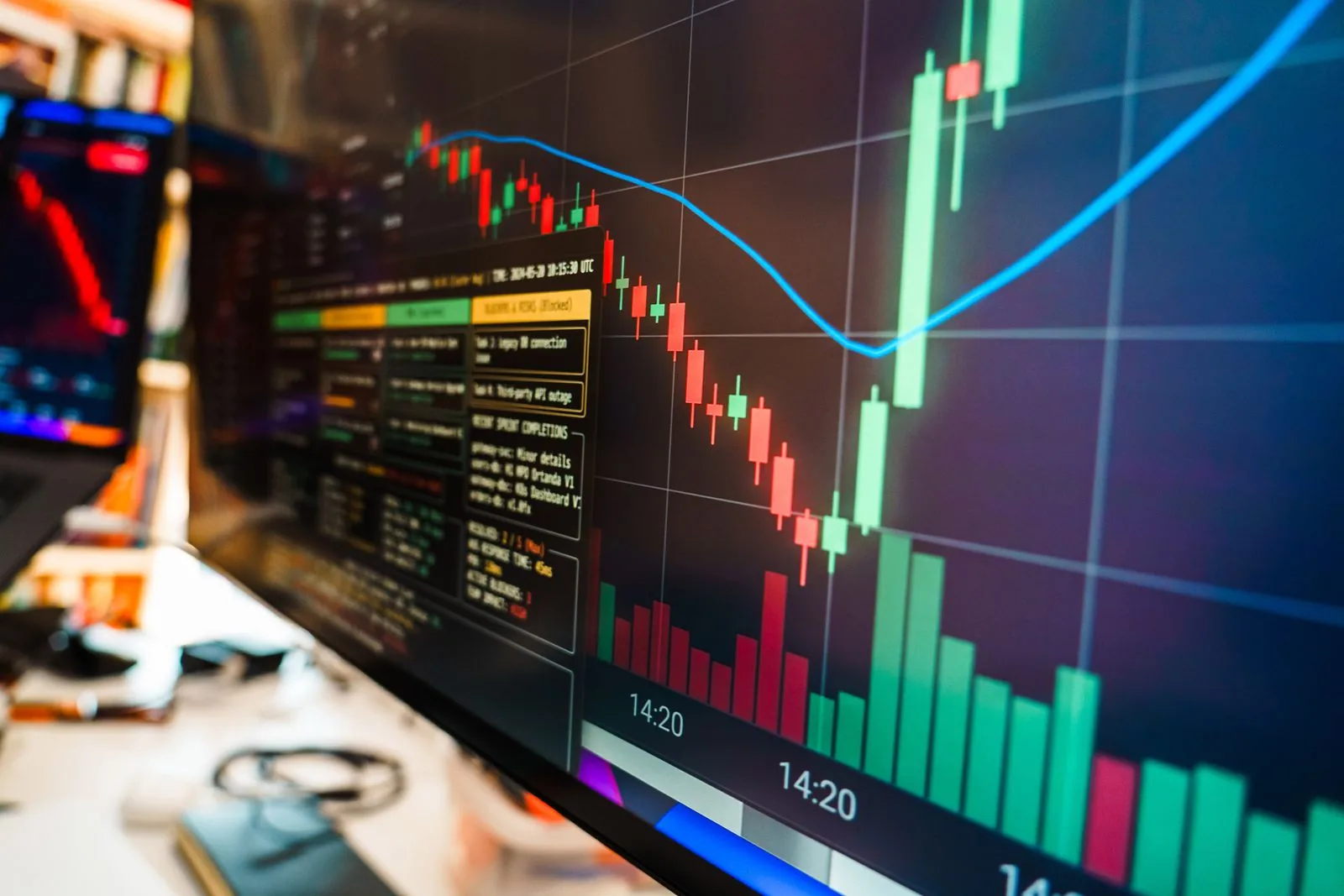 Monitor displaying cryptocurrency market data and charts